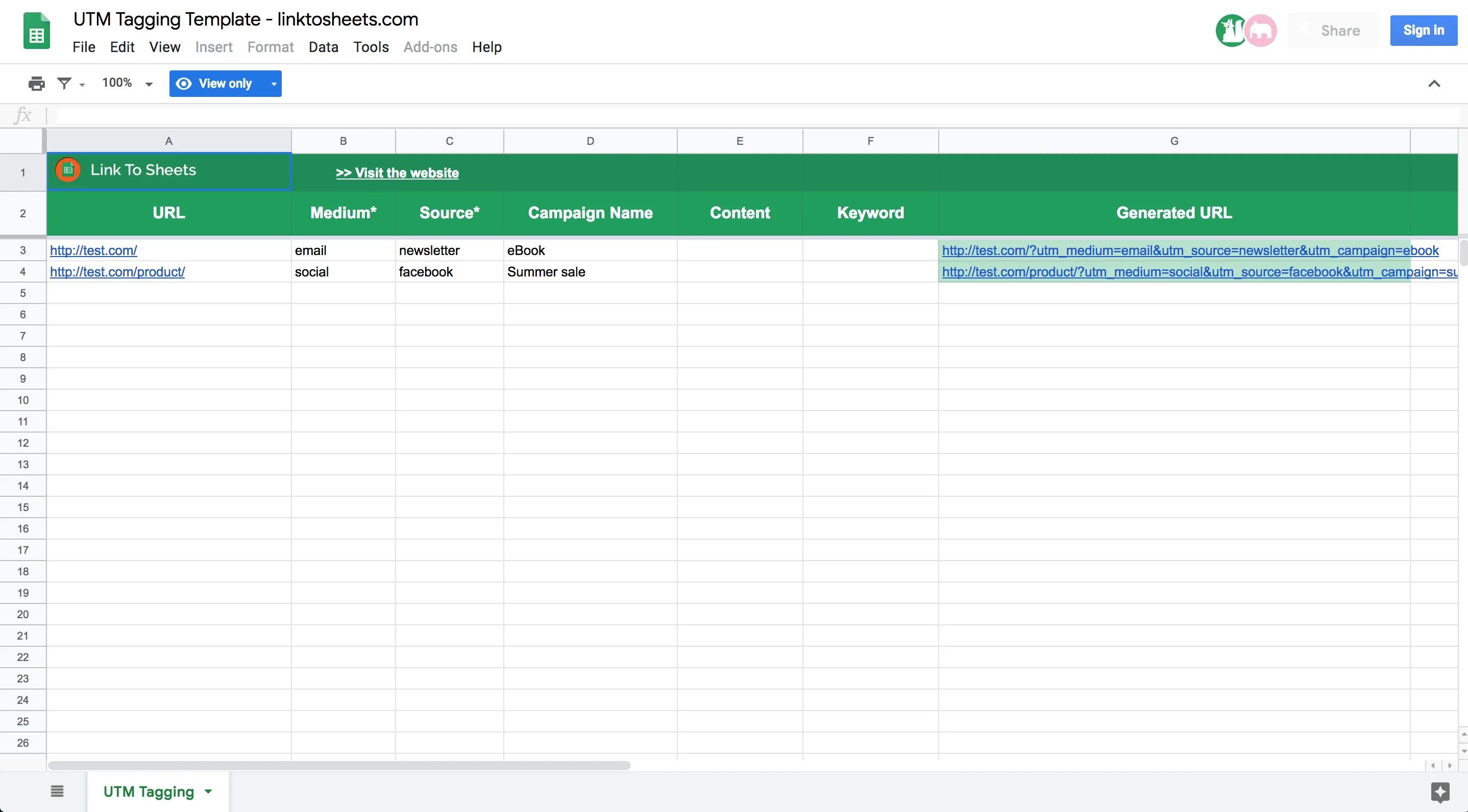 UTM Builder - Linktosheets